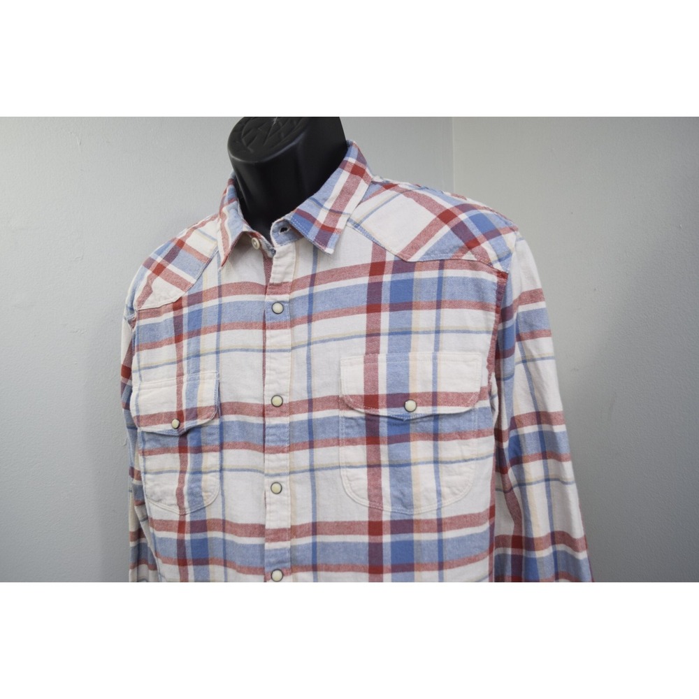 Lucky Brand Western‎ Pearl Snaps Shirt Plaid Stretch Long Sleeve Mens Size XL